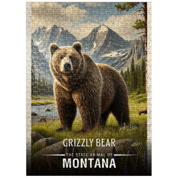 MyPuzzle - Montana, Grizzly Bear: State Animals Series - Premium 500 Piece Jigsaw Puzzle for Adults