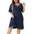 thumbnail image 2 of DARING DIVA Women's Plus Size Short Sleeve V Neck Nightgowns 3X Navy Blue, 2 of 6
