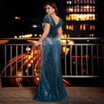thumbnail image 4 of AURA Plus Size Evening Dress V Neck Cape Sleeve Party Teal Blue 0XL-4XL, 4 of 6