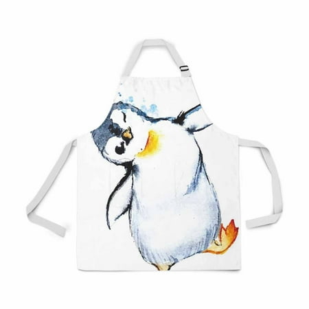 

ASHLEIGH Watercolor Funny Penguin Adjustable Bib Apron for Women Men Girls Chef with Pockets Novelty Kitchen Apron for Cooking Baking Gardening Pet Grooming Cleaning