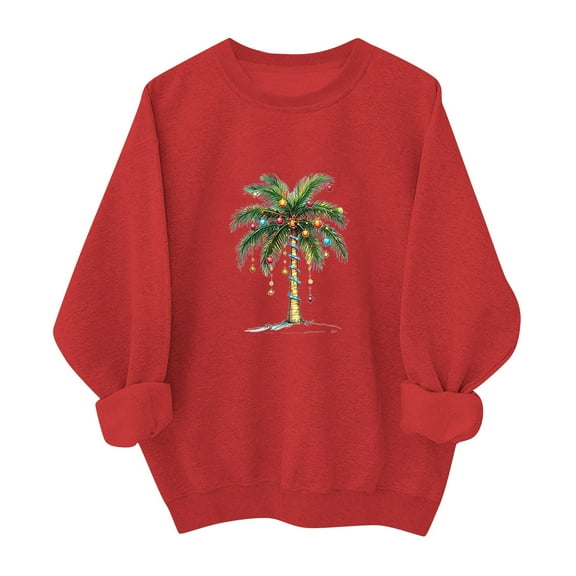 Women's Merry Christmas Fleece Lined Sweatshirt - Cute Tree Graphic Crewneck Long Sleeve Top, Soft Festive Winter Holiday Outfit