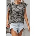 thumbnail image 4 of ABPHQTO Camiseta de mujer gris con estampado de camuflaje y manga casquillo con volantes, 4 of 5