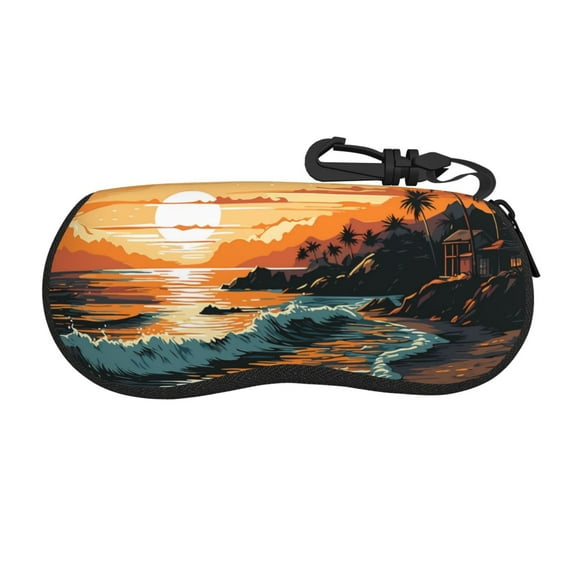 Vsdgher Serene Ocean Sunset Sunglasses Soft Case Neoprene Zipper Eyeglass Case, Zipper Portable Spectacle Cases for Men Women