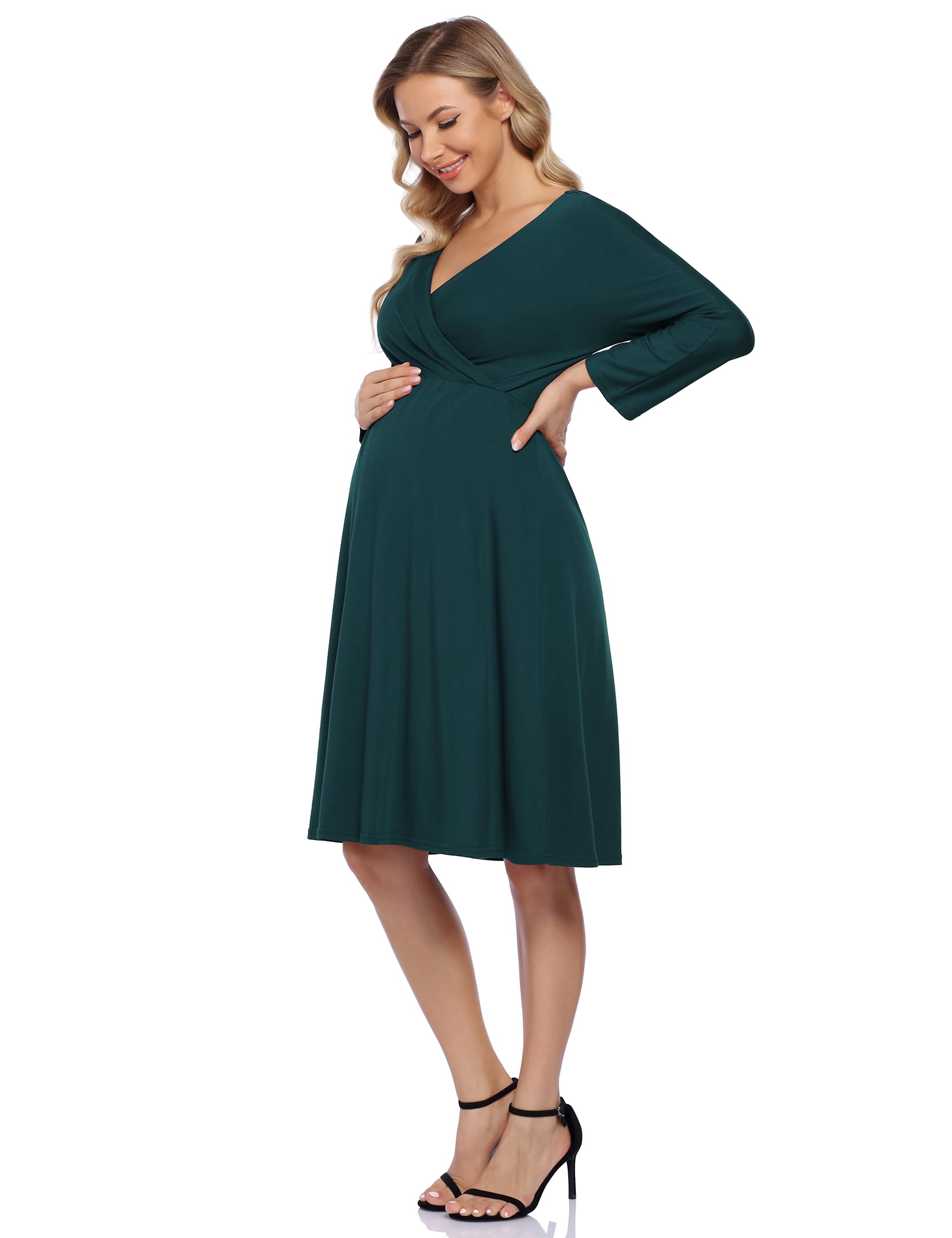 Oyang Maternity Dress Women's V-Neck A-Line Knee Length Wrap Dress