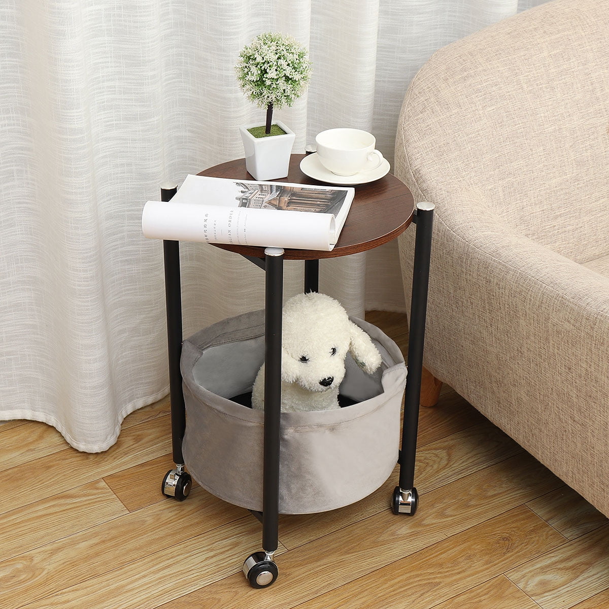 End Table with Storage Small Round Sofa Side Tables for Living Room