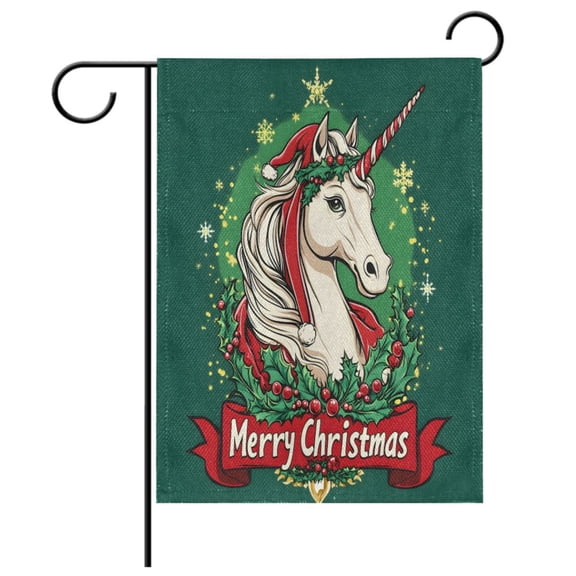 Ryvnso Merry Christmas Unicorn Pattern Garden Flag 12x18 Inch Double Sided Seasonal Yard Decoration
