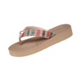 thumbnail image 3 of UDAUDU Women's Bohemian Woven Wedge Flip Flops with Pearl Accent Comfortable Walking Shoes Slip-On Casual Summer Vacation Shoes Pink 7 Wide, 3 of 6