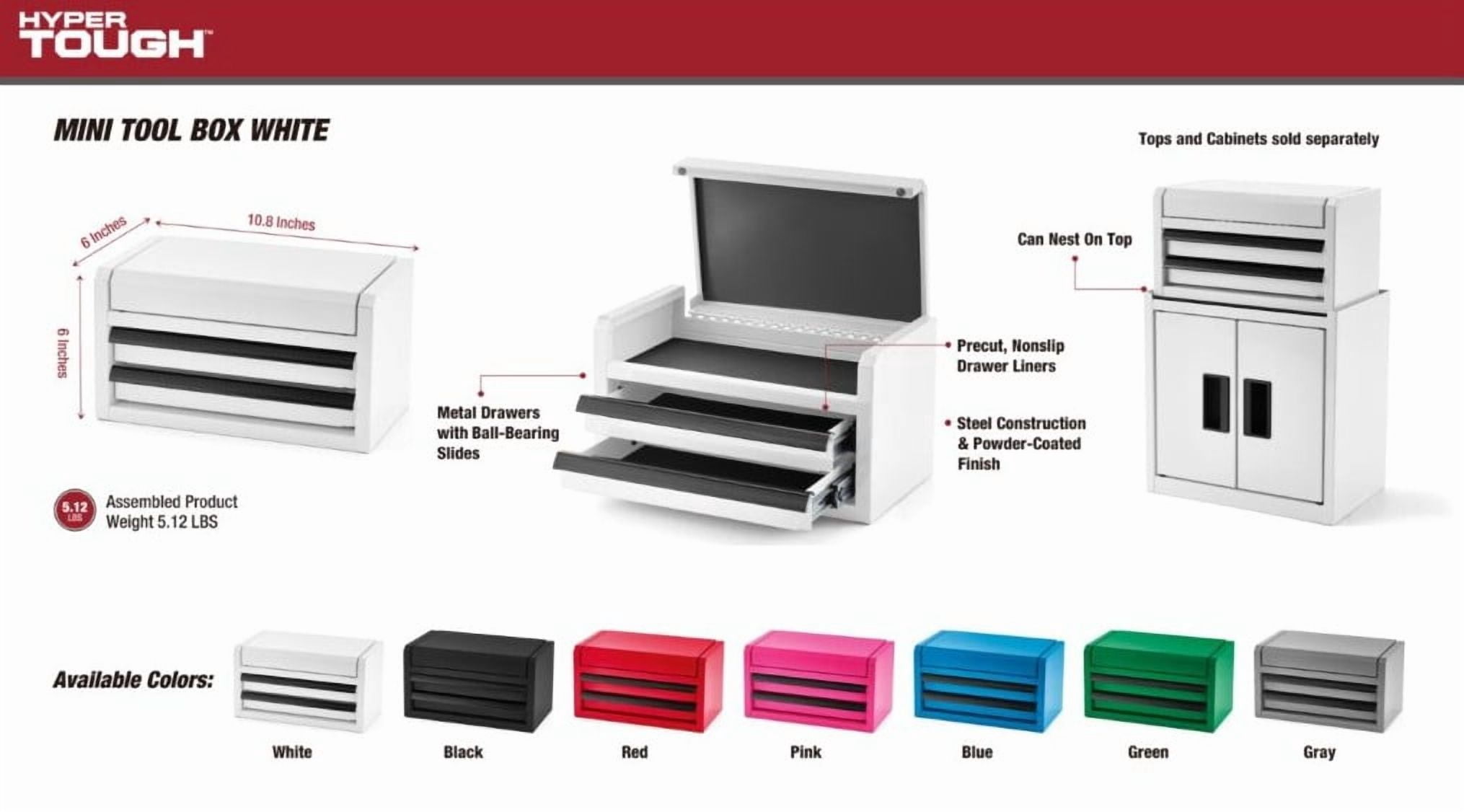 Hyper Tough Mini 10-Inch 2-Drawer Steel Toolbox, White