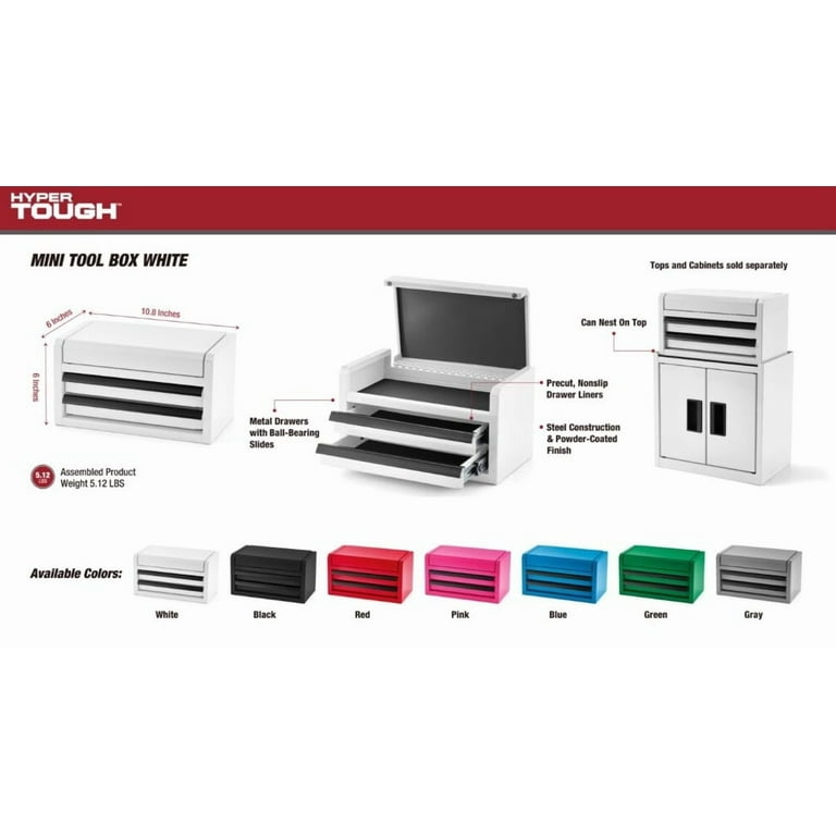 Hyper Tough Mini 10-Inch 2-Drawer Steel Toolbox, White - Walmart.com