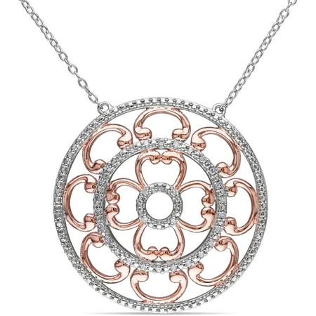 Miabella 1/6 Carat T.W. Diamond Two-Tone Sterling Silver Circle Flower Necklace, 18