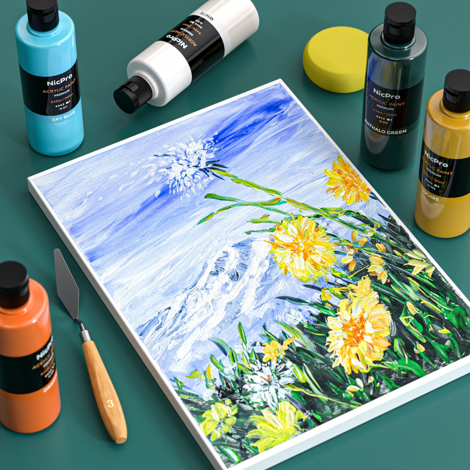 Nicpro 18 Colors Acrylic Paint Set, 8.45oz/250ml Artist Painting Supplies Bulk for Multi Surface Canvas, Wood, Fabric, Leather, Paper, Chalk Board