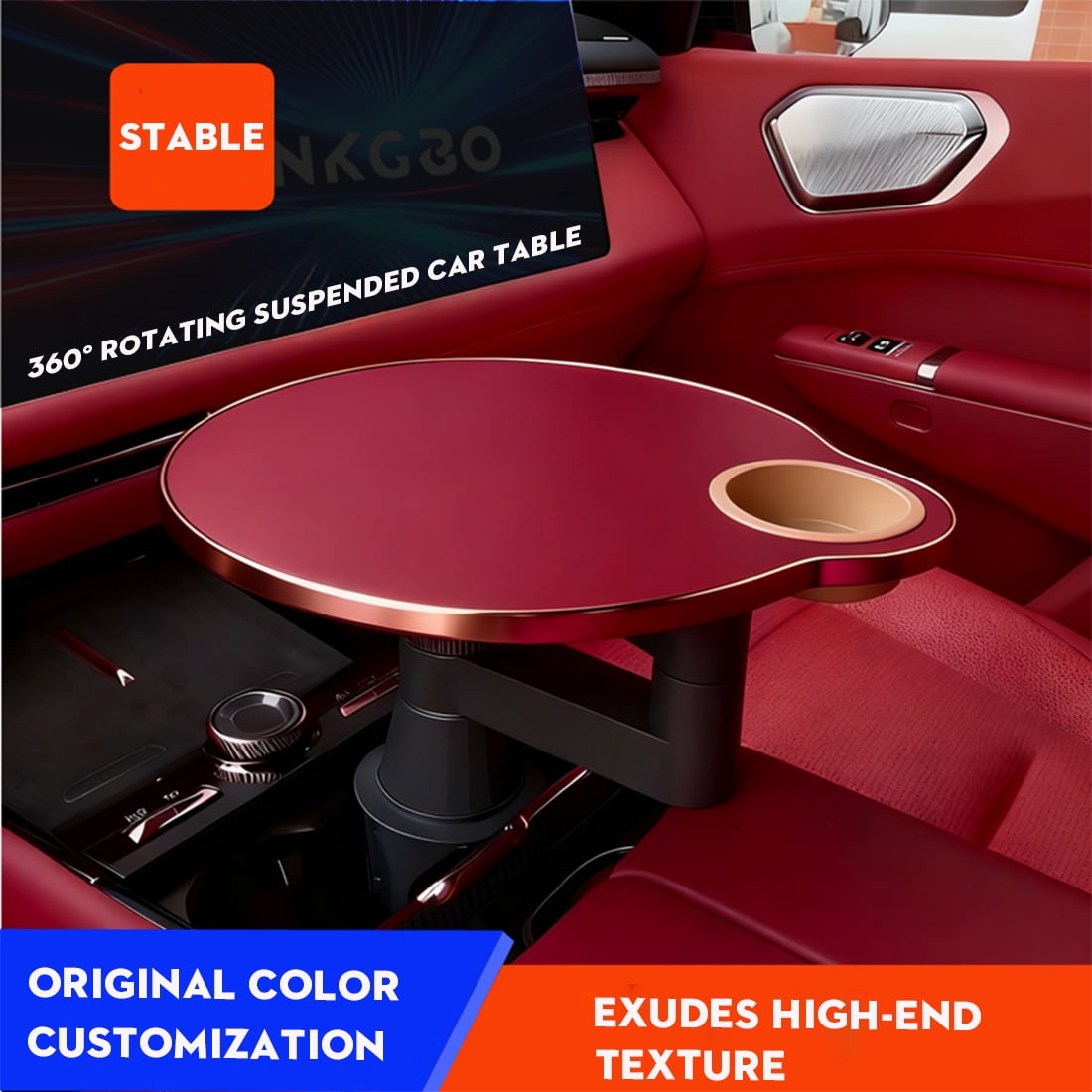 Multifunctional Car Table for Front Seat – 360° Rotation with Cup Holder, Laptop Tray for Driver & Passenger – Fits 2.8-3.9 Inch Cup Holders, Fits Most Car