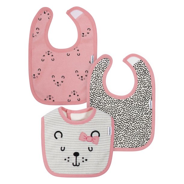 Gerber Cotton Drool Baby Bib, 3pk, Pink and Black, Girls
