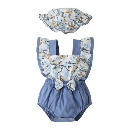 

One opening 2Pcs Baby Girls Outfits Ruffle Sleeves Bowknot Romper with Hat