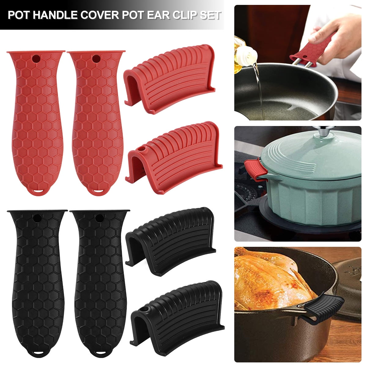 Silicone Trivet Mat Set for Hot Dishes,Pots and Pans,3 Pack Silicone Pot Holders with 3pcs Durable Adhesive Hooks Easy to Hook and Store,Heat Resistant Black Non-Slip,Dishwasher Safe