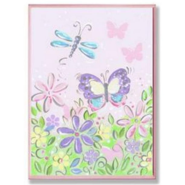 Stupell Industries BRP-1187 Pastel Libellule Papillon et Fleurs Rect Plaque Murale