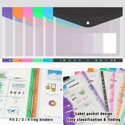 Toplive 12 Pack Plastic Envelopes Binder Folders A4 11 Holes Expandable Binder Folders for 2/3/4 Ring Document Pouch for Office School Home