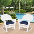 thumbnail image 4 of Jeco Rocker Wicker Chair in White with Blue Cushion (Set of 2), 4 of 9
