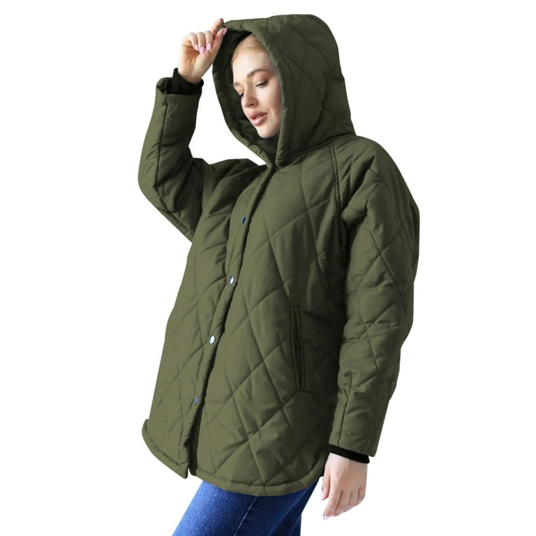 RYDCOT Winter Coats for Women with Hood Women's Quilted Puffer Jacket  Button Down Lightweight Padded Down Coat Outerwear Cotton Coat on Clearance