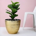 thumbnail image 5 of Balsa Circle 12" Gold Round Metallic Plastic Flower Plant Pot Horizontal Lines Design, 5 of 8