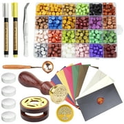 Wax Seal Kit-Wax Beads,Warmer,Envelopes,Stamp,Spoon,Candles,Tweezer & Pen