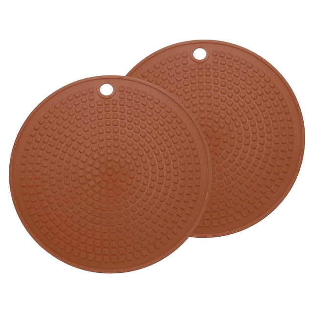 2 Piezas de Alfombrillas de Silicona para Ollas y Sartenes Calientes, Soportes Redondos de 7" con Agujero para Colgar para Ollas y Platos Calientes (Café)