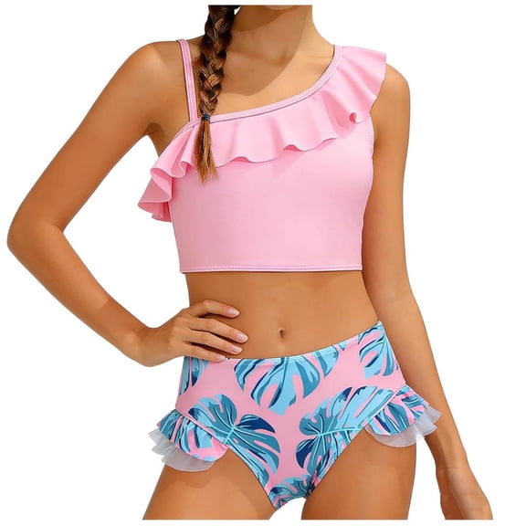 BXSRUTA Tween Girls Ruffle Straps Two Piece Swimsuit Quick Dry Soft Beach Vacation Bathing Suit for Kids Ages 8-12 Years Old