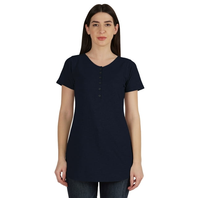 Inkmeso T-Shirt Tunique à Boutons à Manches Courtes pour Femmes en Coton T-Shirt Long pour Leggings