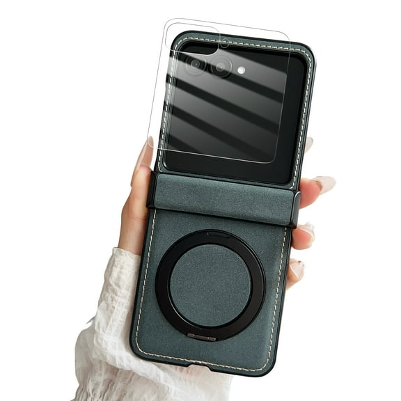 Dteck for Motorola Razr Ultra 2025 Case with Hinge Protection & Roating Magnetic Ring Stand & HD Screen Protector, Matte Shockproof Phone Cover for Razr Ultra 2025,Green