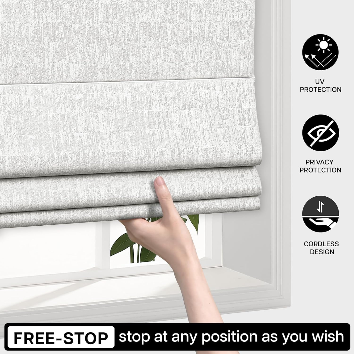 LazBlinds Cordless Roman Shades for Windows, Blackout Room Darkening Thermal Insulated Window Blinds, Lightweight Fabric Blinds for Indoor Windows, 26" W x 60" H, Off White