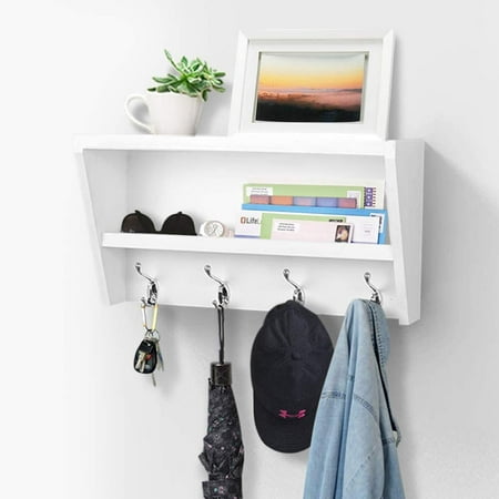 Ahdecor White Wall Mounted Entryway Floating Shelf With Coat Hooks Wooden Organizer Rack Storage Hanging For Home R Canada - Wood Wall Mounted Coat Rack With Shelf