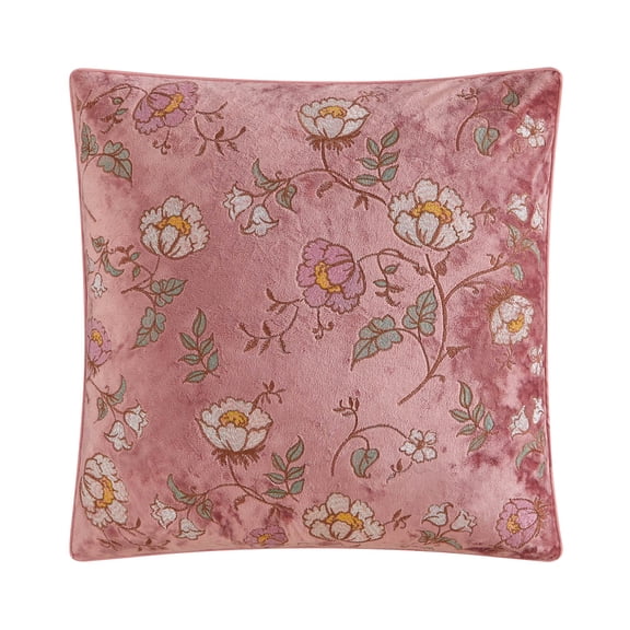 The Pioneer Woman Velvet Embroidered Floral Pink Decorative Pillow, 18" x 18"