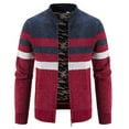 thumbnail image 2 of Herrnalise Men's Fashion Autumn And Winter Plaid Hooded Fleece Knitted Sweater Sweater Jacket Red, 2 of 5