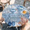 thumbnail image 4 of Blue Coastal Jellyfish Round Tablecloth 36-44 Inch Round Fitted Table Cloth with Elastic Edge, Nautical Marine Life Botanical Leaf Waterproof Table Cover Protector for Outdoor Picnic Party Dining, 4 of 9