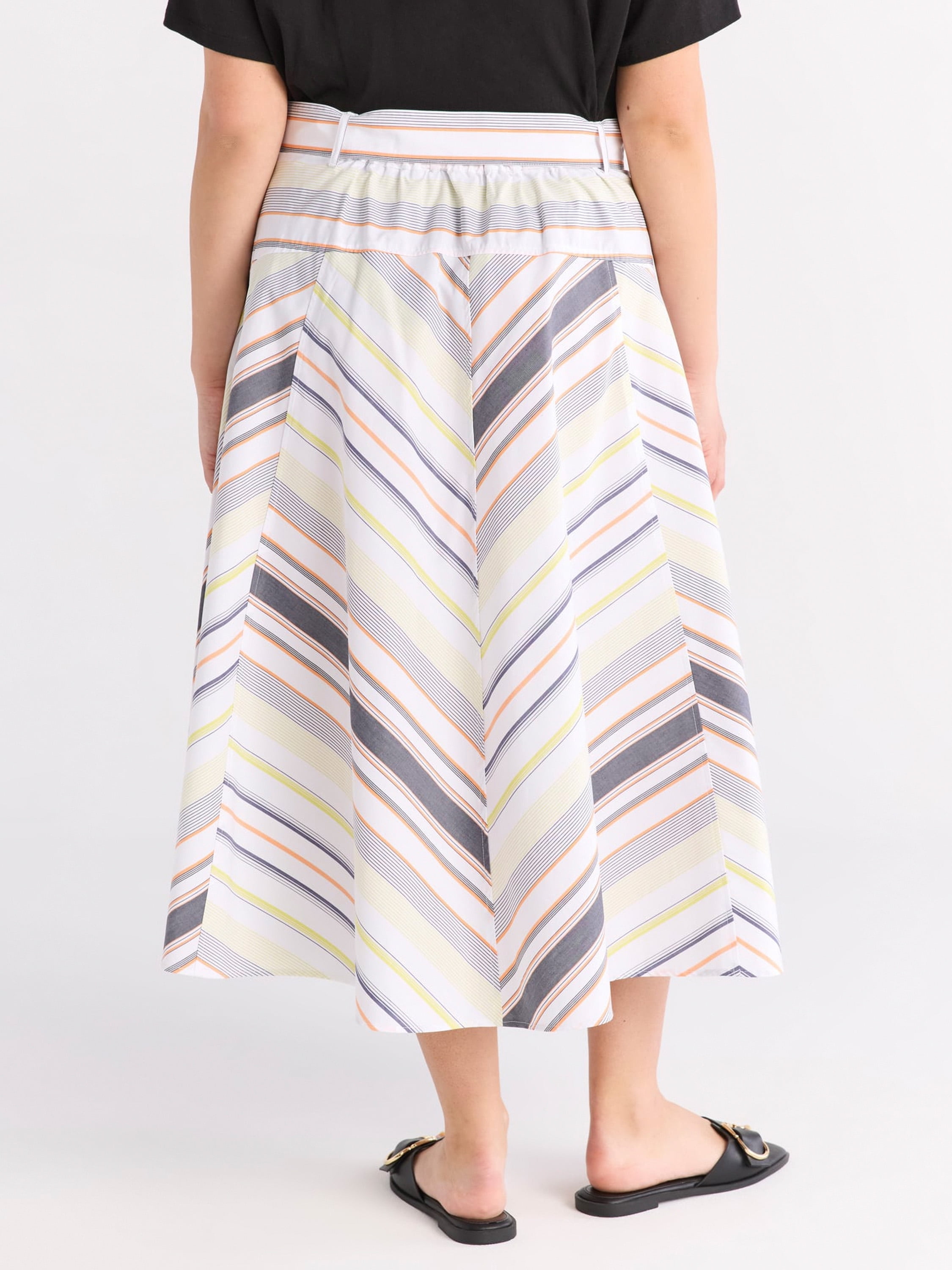 Free Assembly Women's and Women's Plus Size Belted Button Front Cotton Midi Skirt, XS-4X