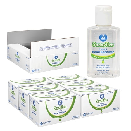 Dynarex SannyTize Hand Sanitizer Gel – 1 oz. Square Bottle, Hand Sanitizer Gel Infused with Aloe Vera & Eliminates 99% of Common Germs, Clear - 1 Case, 6 Boxes of 24 Bottles