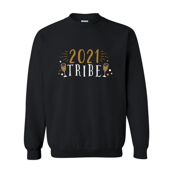 2021 Tribe Happy New Year Festive Unisex Adult Crewneck Sweatshirt-Black-small