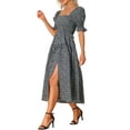 thumbnail image 4 of Allegra K Women's Peasant Floral Square Neck Short Puff Sleeve Smocked Dresses, 4 of 5