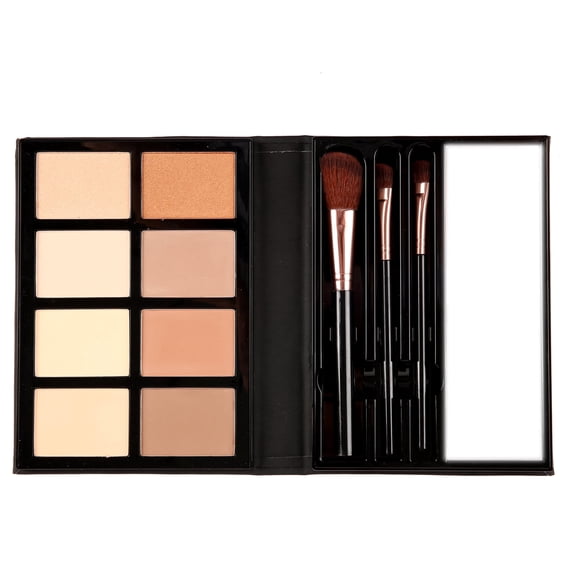 Profusion Cosmetics Trendsetter 8-Shade Contour Palette with 3 Pro Brushes and Built-In Mirror, Buildable Matte & Shimmer Finishes for Sculpting and Highlighting All Skin Tones