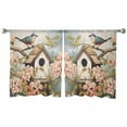 thumbnail image 2 of Farmhouse Birdhouse, Semi Sheer Curtains 45 Inch Length 2 Panels Set, Vintage Spring Flower Plant Leaves Sheer Kitchen Curtain Privacy Voile Window Curtain for Living Room Bedroom Rod Pocket Drapes, 2 of 7