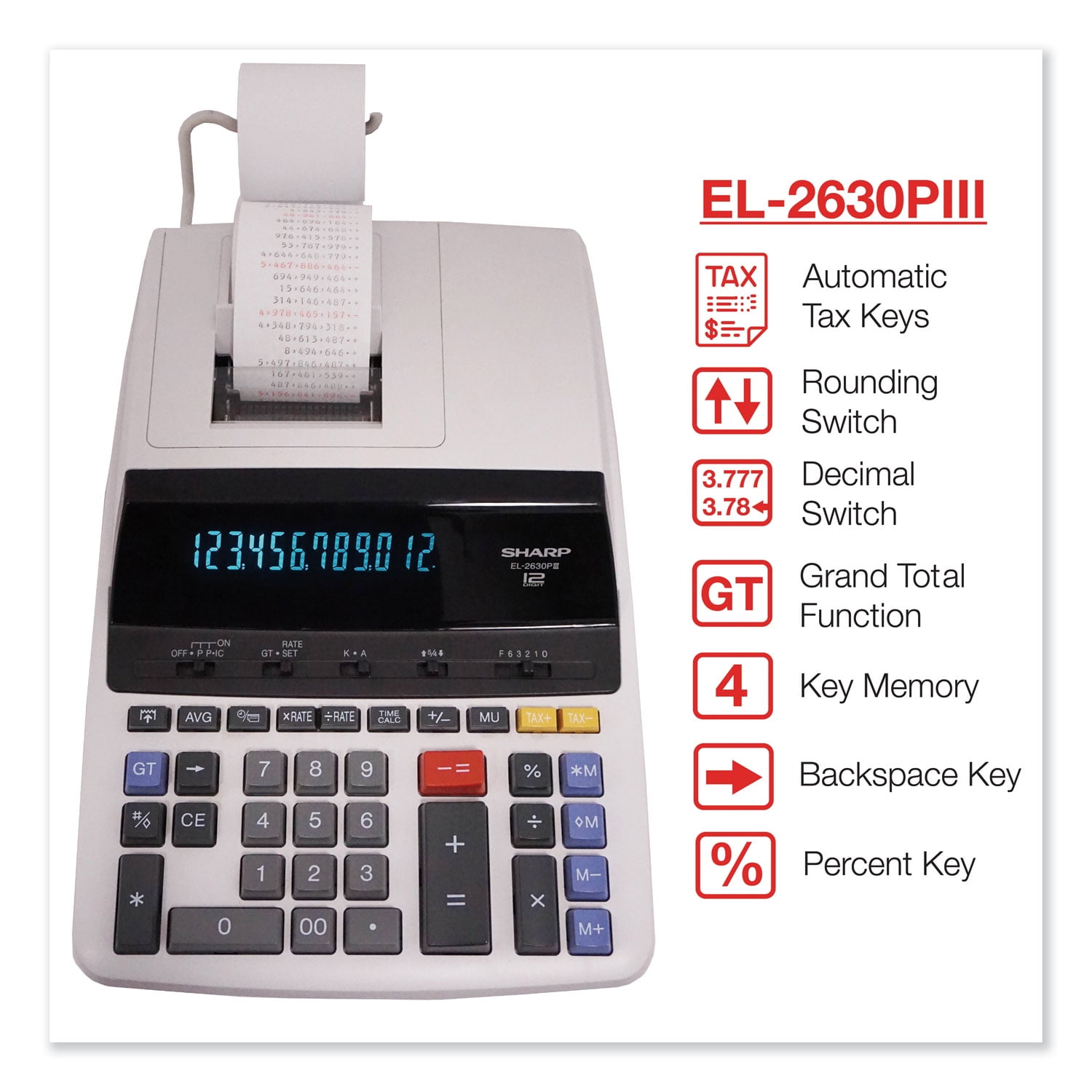 Sharp Electronics El2630piii Two-color Printing Calculator, Black/red Print, 4.8 Lines/sec