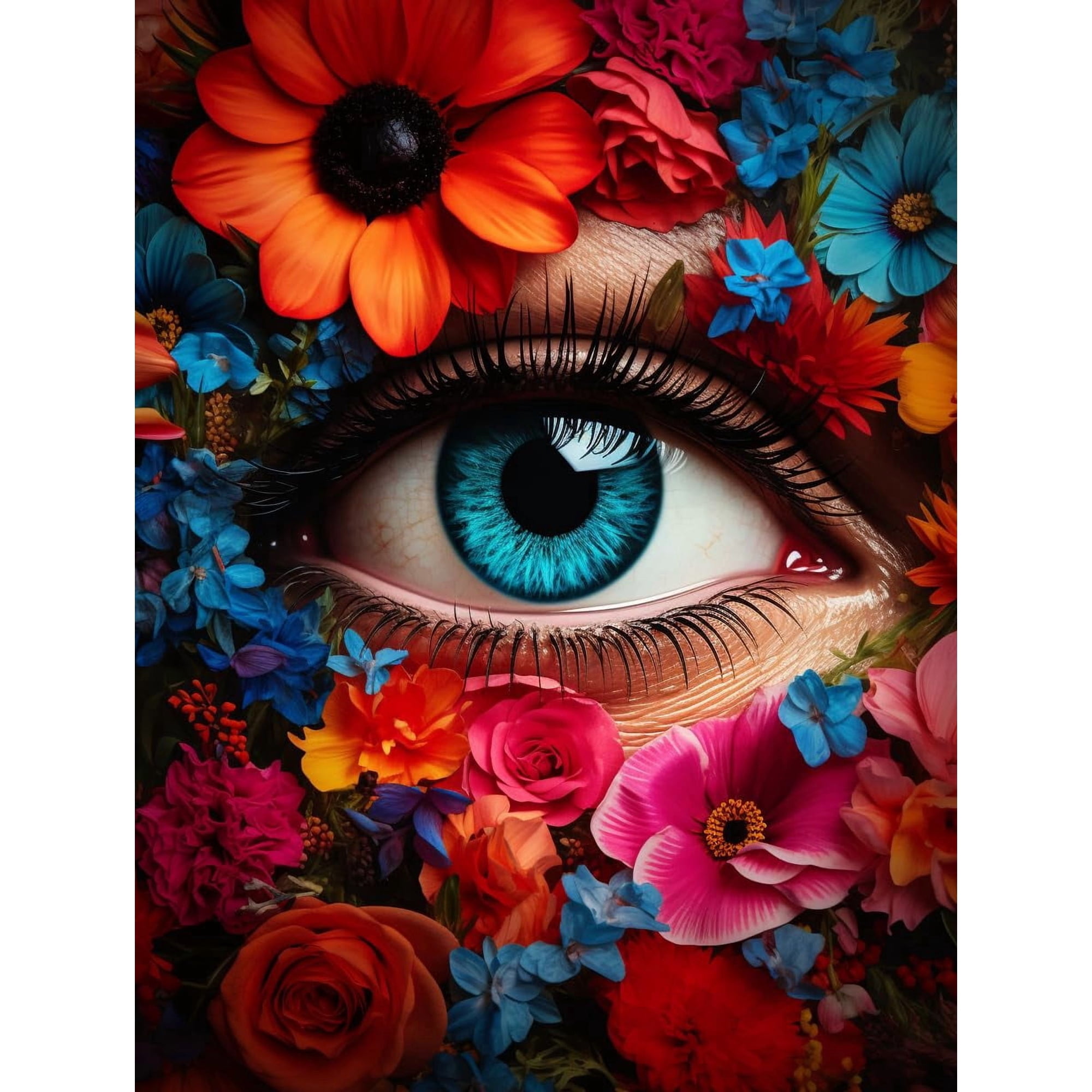 DIY Stamped Cross Stitch Kits for Beginners Woman Eyes and Colorful Flowers11CT Needlepoint Embroidery Counted Cross Stitch Kits Art Craft Wall Decoration 30x40cm(4)