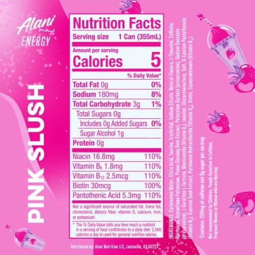Alani Nu Zero Sugar Pink Slush Energy Drink Can 12 fl oz ( 4Pack)