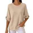 thumbnail image 2 of Gamivast Waffle Knit Shirts for Women 3/4 Sleeve Casual Basic Tops Crewneck Blouses Loose Fit Lightweight Fall Tunic Sweaters for Work Office Everyday Wear Khaki M, 2 of 7