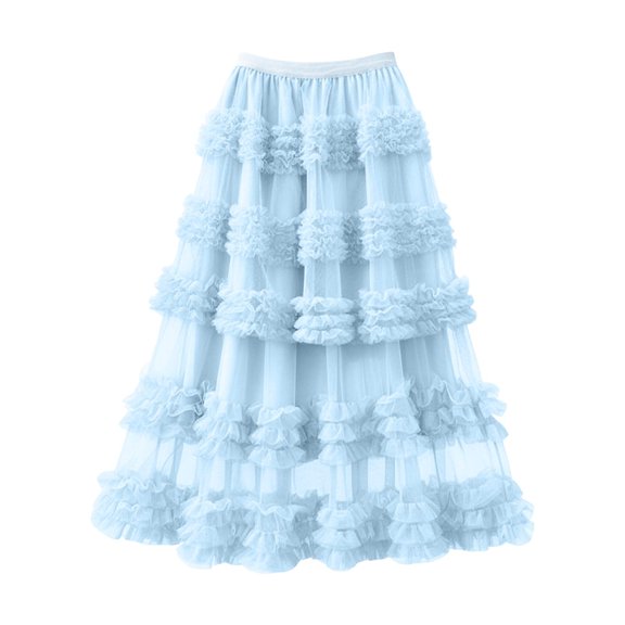 DHFJKG Tutus For Women Mesh Layered Ruffle Skirts High Waist Flared A-Line Loose Fit Elegant Party Casual Wear Trendy Skirt