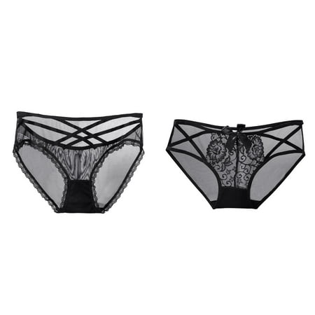 (2-Pack) Kcodviy Womens Underwear Black Lower Abdomen Waist Trainer Lace Panties High Waisted Underwear for Women Plus Size Ladies Brief Cotton Panties Bikini for Women