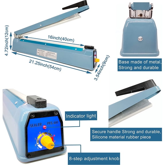 Impulse Heat Sealer 16 Inch Mylar Bag Sealer Machine with 8 Replacement Parts for Food Packaging