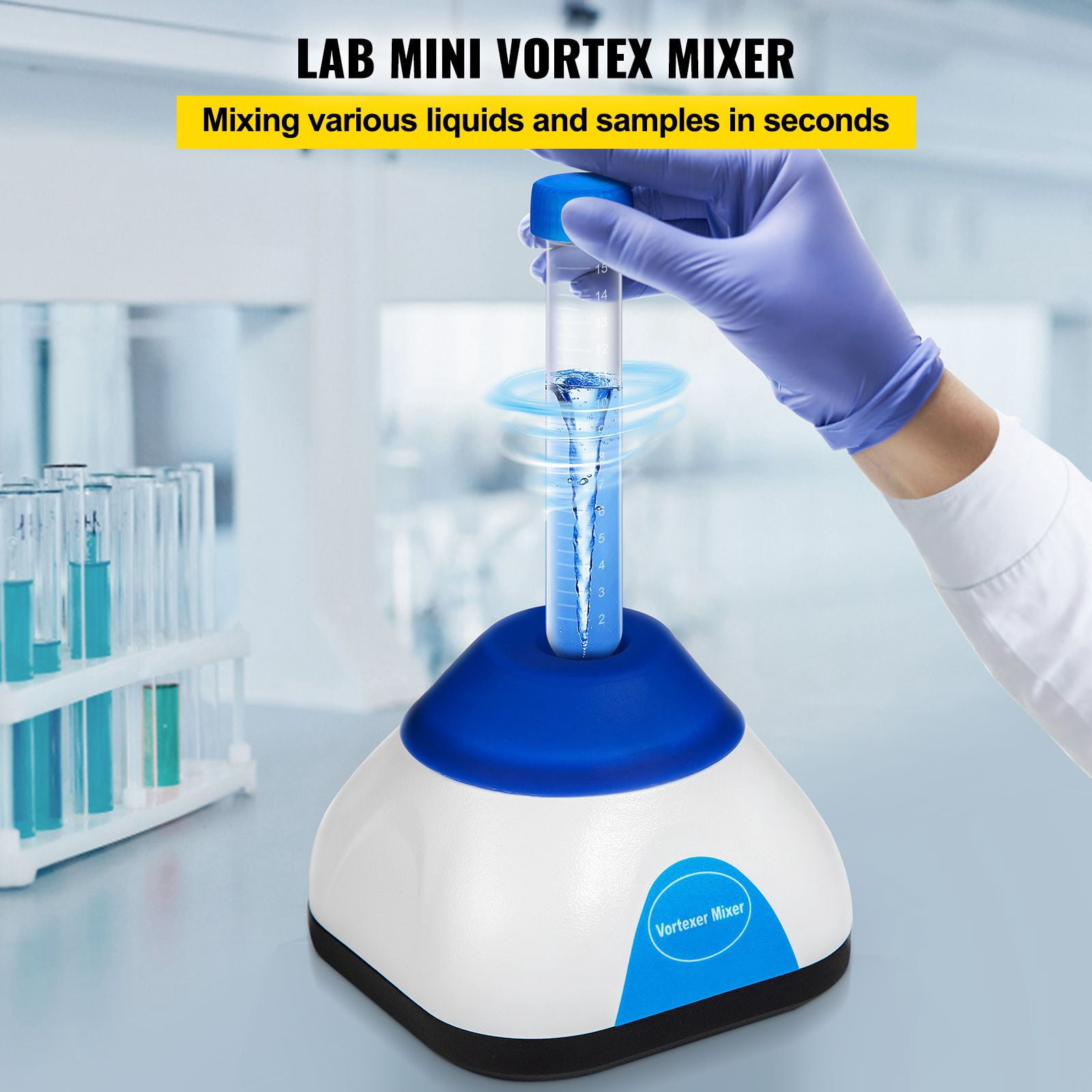 Vortex Mixer 3000 RPM Fixed Speed, 50mL Capacity 6mm Orbit, Brushless DC Motor Powerful Lab Vortex Shaker for Test Tube Sample Mixing
