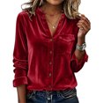 thumbnail image 2 of ClodeEU Women's Velvet V Neck Button Down Long Sleeve Shirt,Casual Slim Blouse ,Women's Plus M, 2 of 6