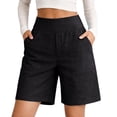 thumbnail image 2 of Nestiefly 2026 Linen Shorts for Womens High Waisted Wide Leg Summer Casual Beach Vacation Bermuda Cropped Pants with Pockets Black 2XL, 2 of 9